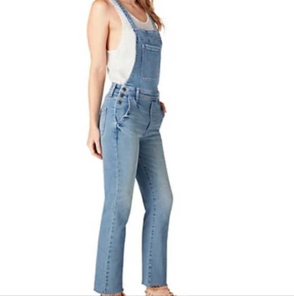 Sam Edelman Stiletto Crop Boot Denim Overalls Size 34 - Picture 2 of 3